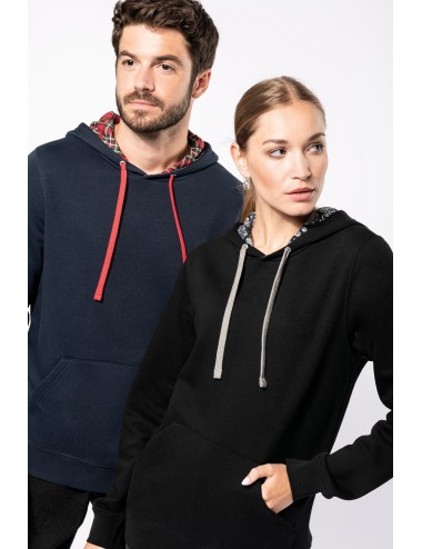 Sweat-shirt à capuche contrastée à motifs unisexe