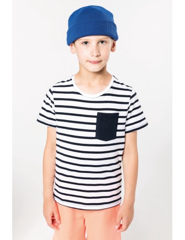 T-shirt rayé marin avec poche manches courtes enfant